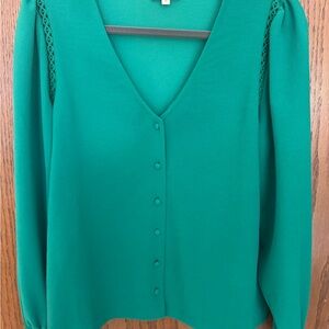 Sezane Ella - Green V-Neck Button-Up Blouse - size US 6